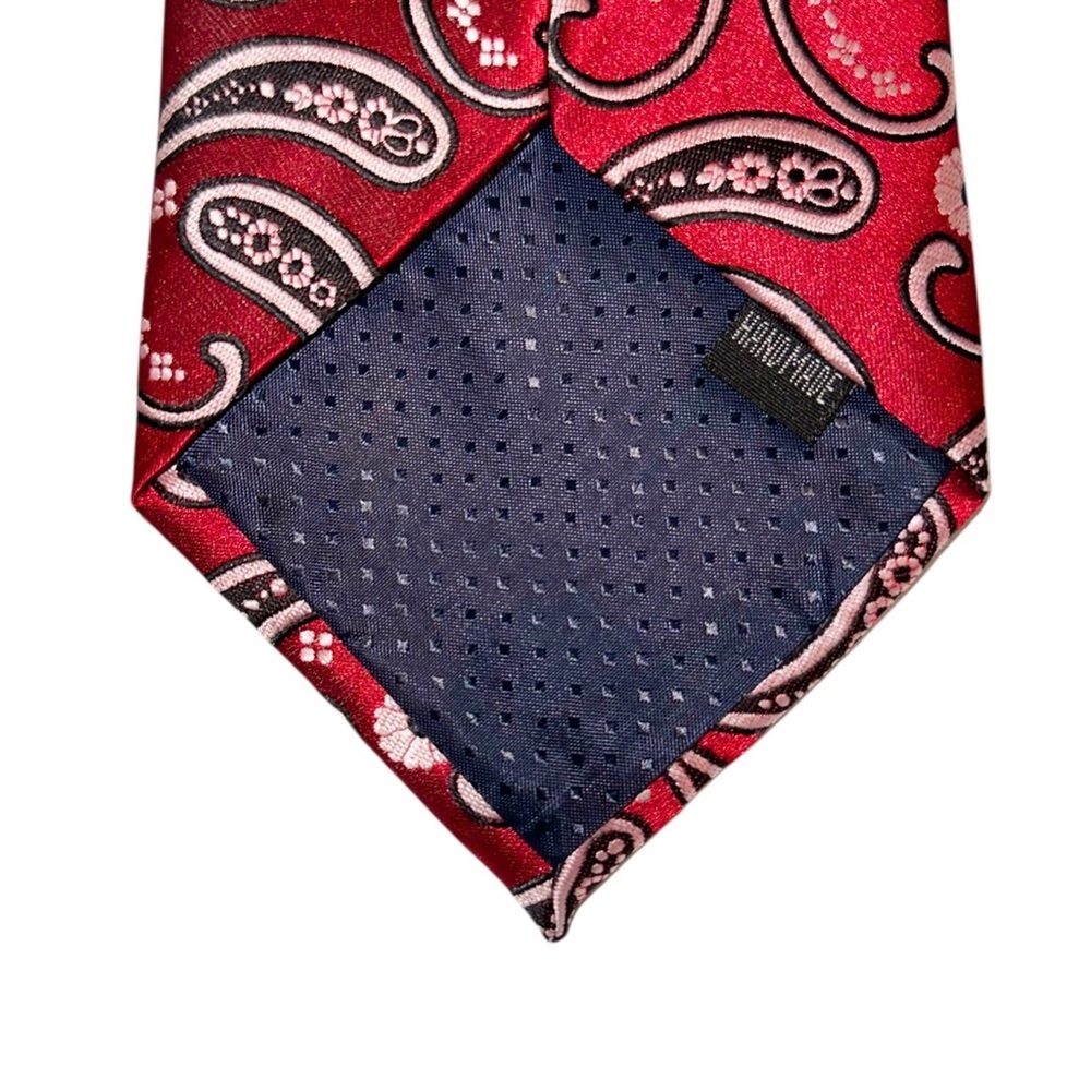 Vtg Kai Long Mens Tie Handmade 100% Silk Red Paisley Necktie 57x3.75” - Picture 4 of 5